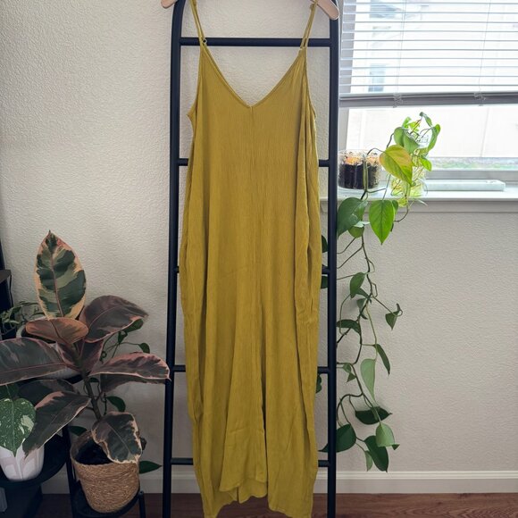 Love Stitch Gauze Maxi Dress with Pockets in Mustard Yellow Size S/M - Picture 5 of 8
